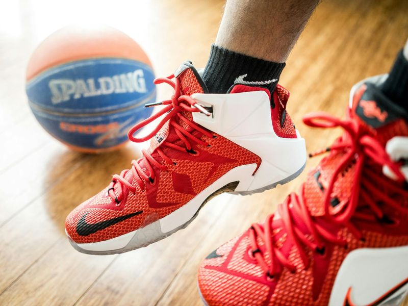 Close up of sports shoes hitting the floor during exercise